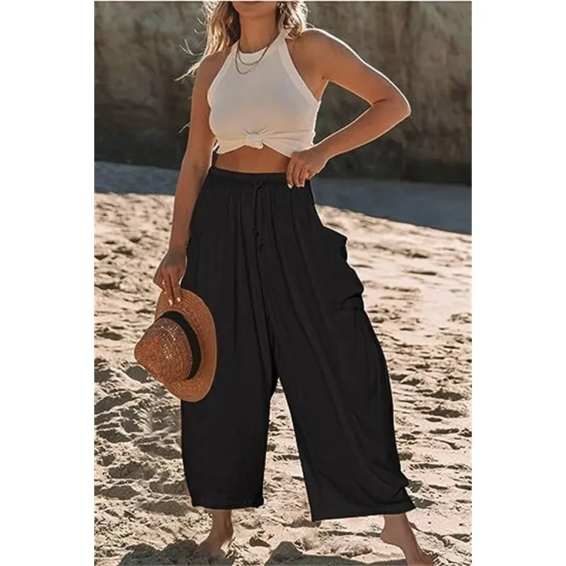 Summer Wide Leg Pleated Pants Women's  Clothing