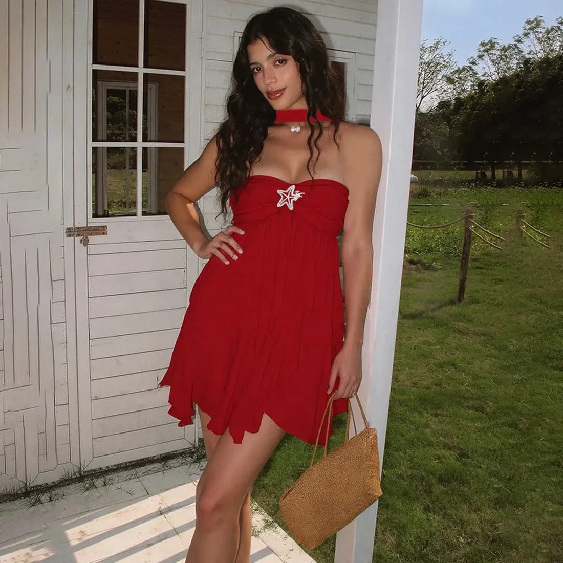 Ins Halter Neck Backless Dress Summer Sexy Printed Irregular Mesh Short Dresses For Evening Party Club Women's Clothing