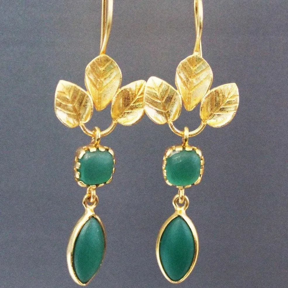 French Leaves Tassel Water Drop Zircon Retro Temperament High Sense Small Delicate Earrings