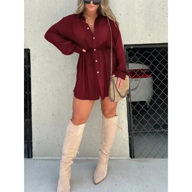 Women's Button-Up Long Sleeve Jumpsuit Dress