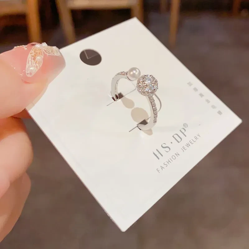 Light Luxury And Simplicity Round Zircon Open-end Pearl Ring