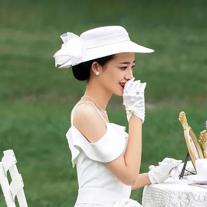 French Bow Knot Satin Top Hat for Women