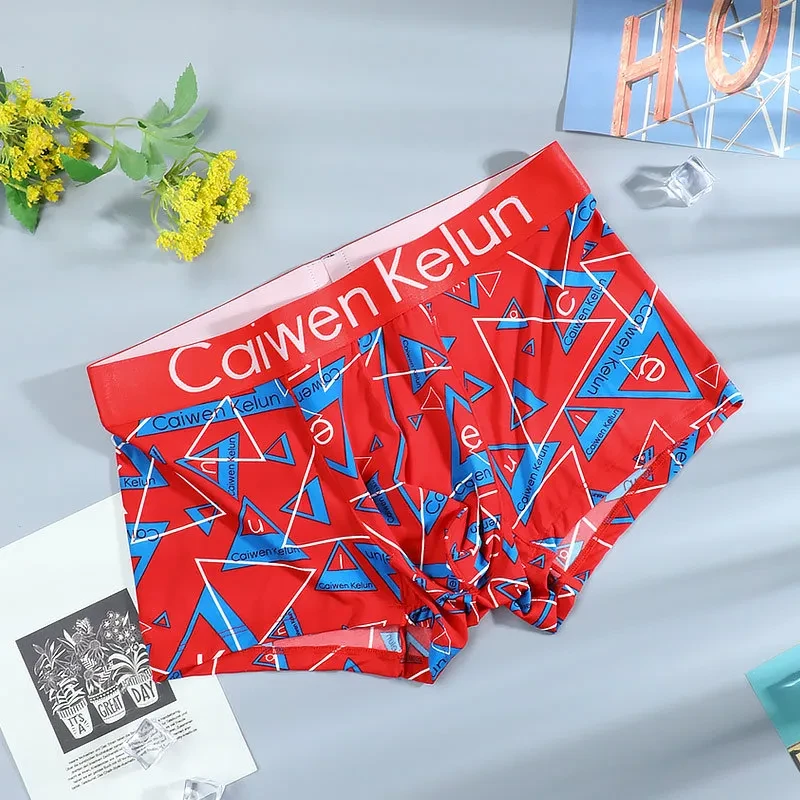 Brand Men's Ice Silk Soft Comfortable Print Fashion Youngth Large Size Boxer Underwear