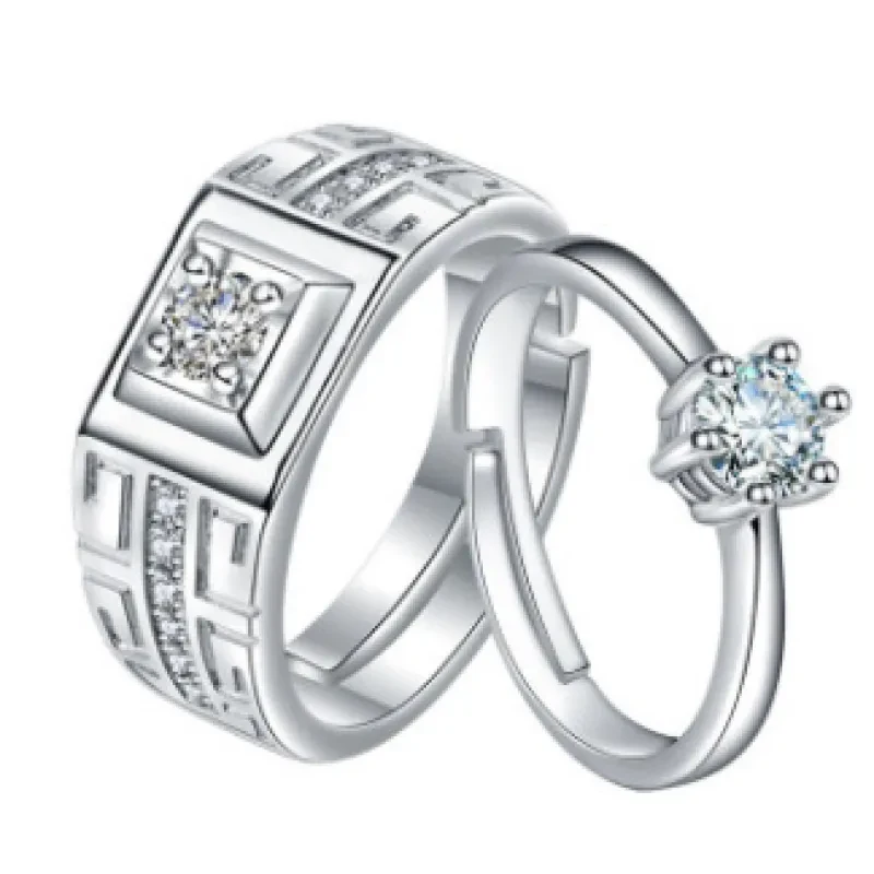 Luxury His and Hers Diamond Couple Rings - Sterling Silver