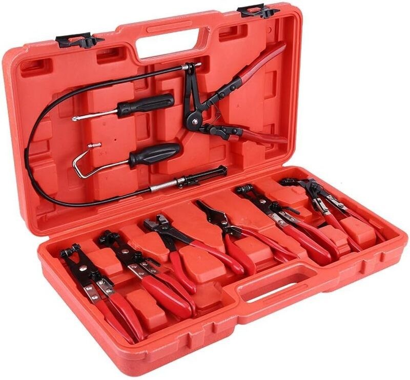 9pcs Flexible Hose Clamp Clip Pliers Set Swivel Jaw Flat Angled Band