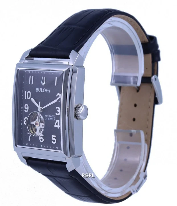 Bulova Sutton Open Heart Black Dial Leather Strap Automatic 96A269 Men's Watch