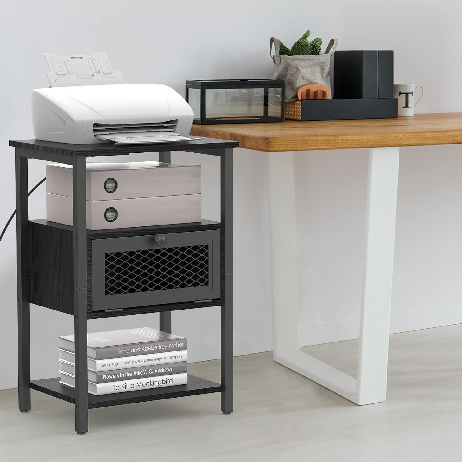 2PCs Modern Nightstand End Table - Side Table with USB Ports, Storage Drawer, and Bedside Table