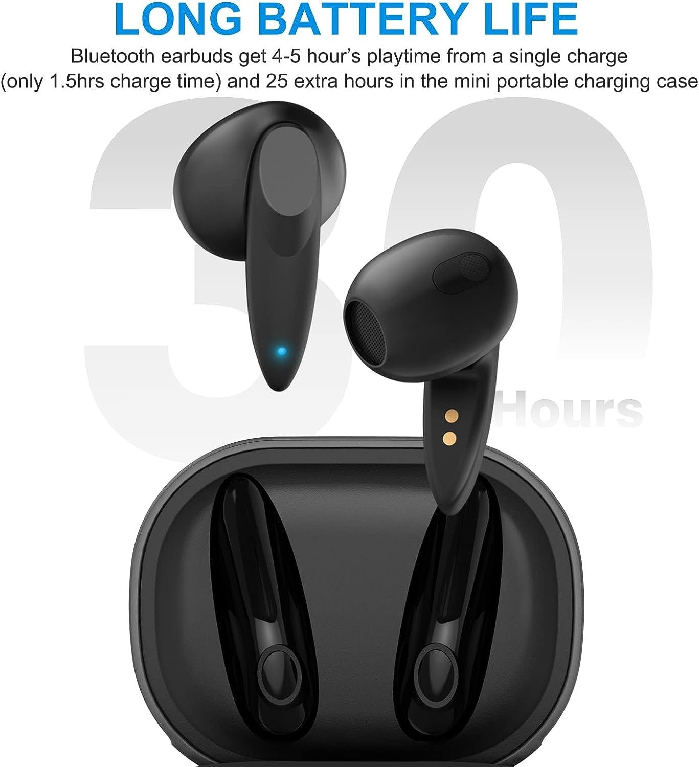 True Wireless Stereo Earbuds, HiFi Sound, Black.