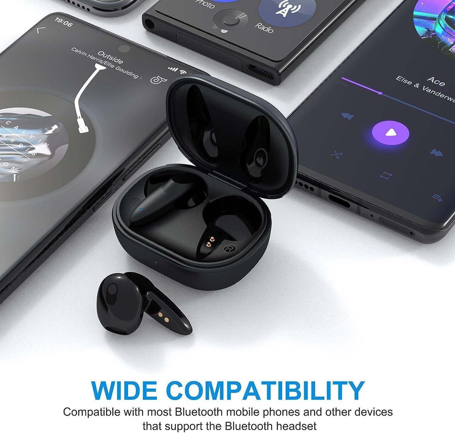 True Wireless Stereo Earbuds, HiFi Sound, Black.
