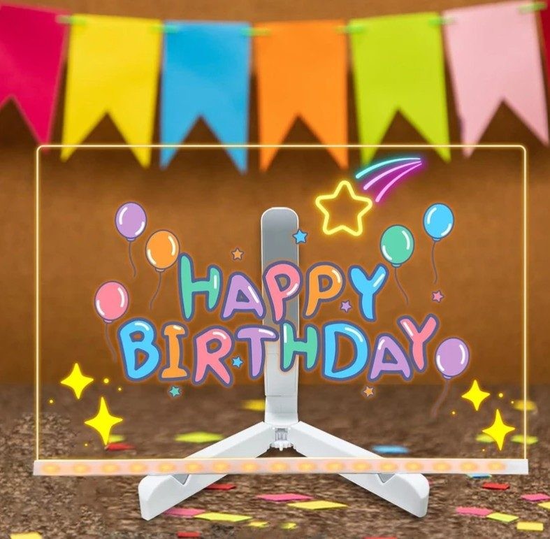 LED Note Board with Colors, Acrylic Dry Erase Board with 7 Colorful Pens