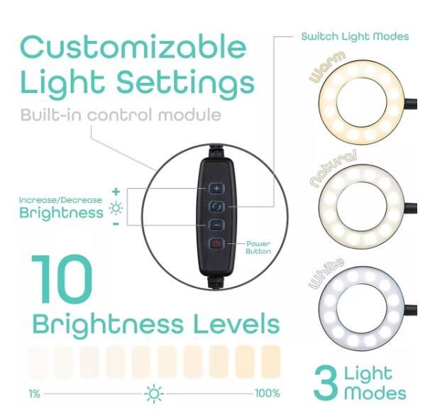 LED Selfie Ring Light Set, 30CM Light, 210CM Height, Camera Remote