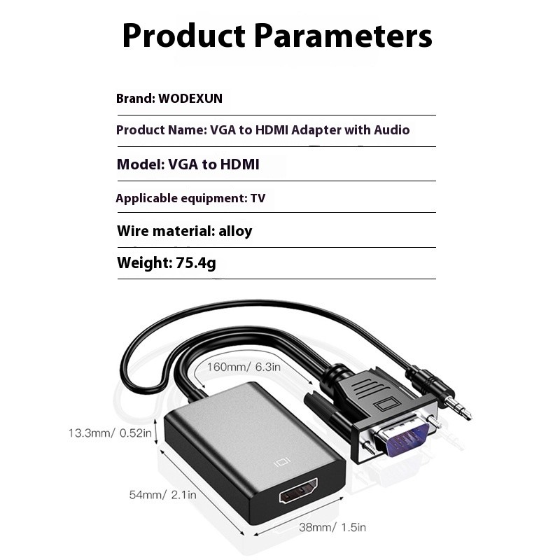 VGA To HDMI Adapter Cable With Audio Power Supply 1080p Plug And Play