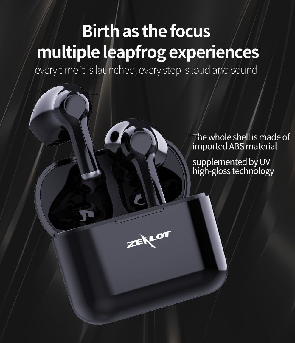 Zealot T3 TWS Wireless Earbuds, Noise Canceling, High Quality Sound, Black