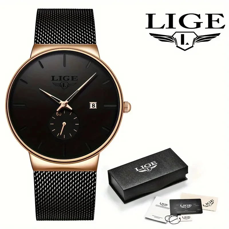 LIGE Minimalist Casual Men'S Watch with Stainless Steel Mesh Belt