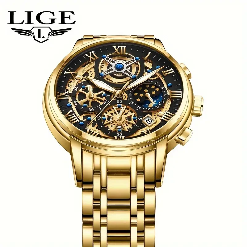 LIGE Noble Luxury Business Men's Watch Stainless Steel Strap