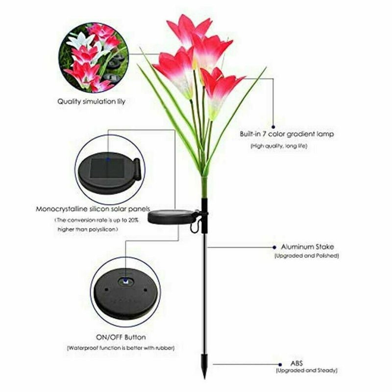 2 x Solar Lights Outdoor Garden Lily Flower Lamps