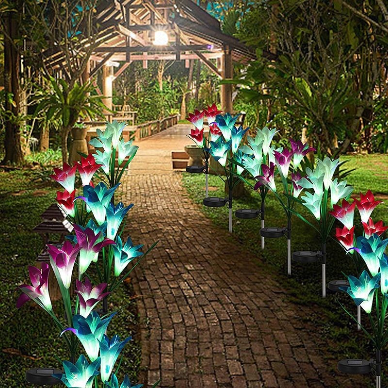 3 x Solar Lights Outdoor Garden Lily Flower Lamps