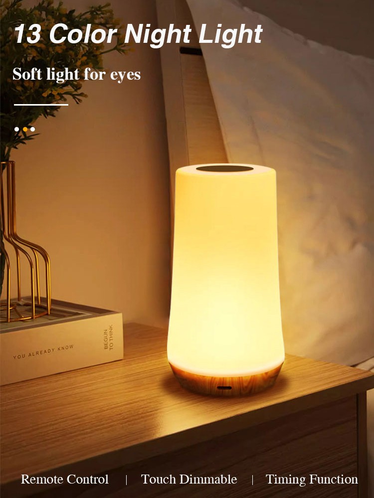 LED Night Light - 13 Color Changing RGB Table Lamp with Remote Control and Touch, Rechargeable Dimmable Bedside Light