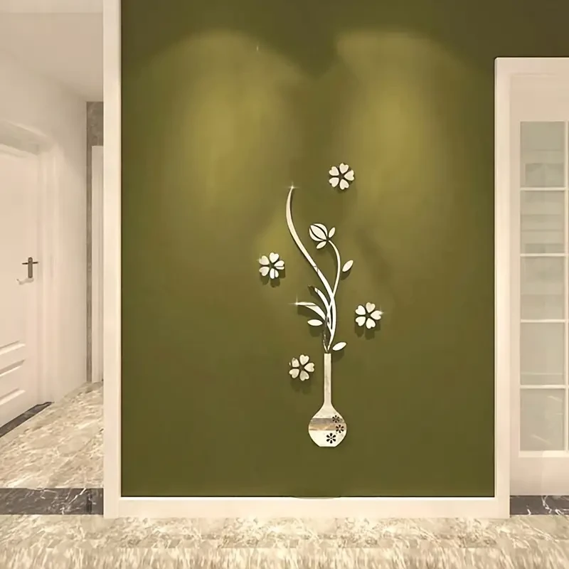 Vibrant 3D Acrylic Flower Vase Wall Sticker