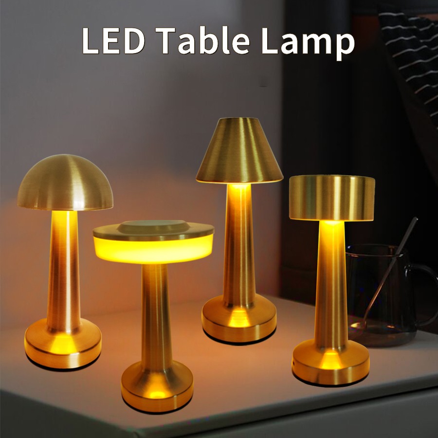 Retro LED Table Lamp - Touch Dimmable Rechargeable Desk Light for Restaurant, Coffee Bar, Home Bedroom Decor