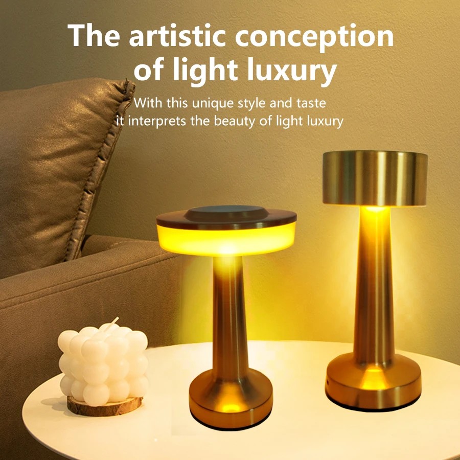 Retro LED Table Lamp - Touch Dimmable Rechargeable Desk Light for Restaurant, Coffee Bar, Home Bedroom Decor