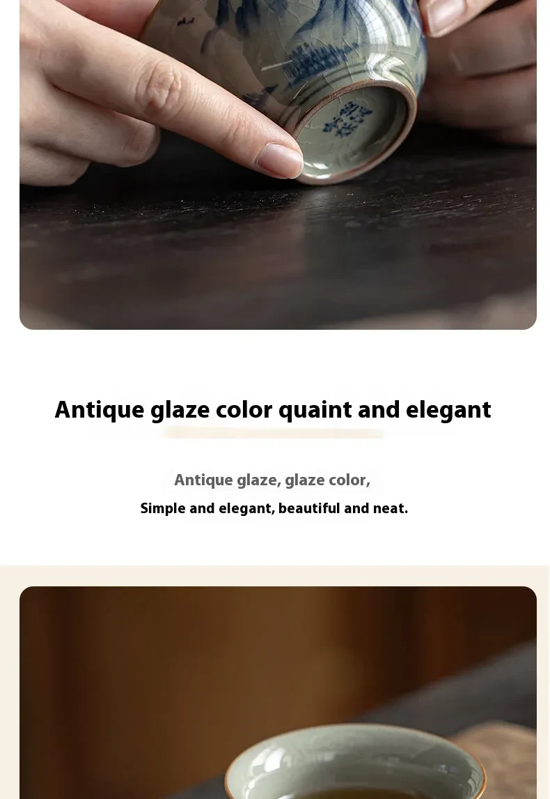 Retro Hand-painted Old Clay Ru Ware Kung Fu Tea Cup