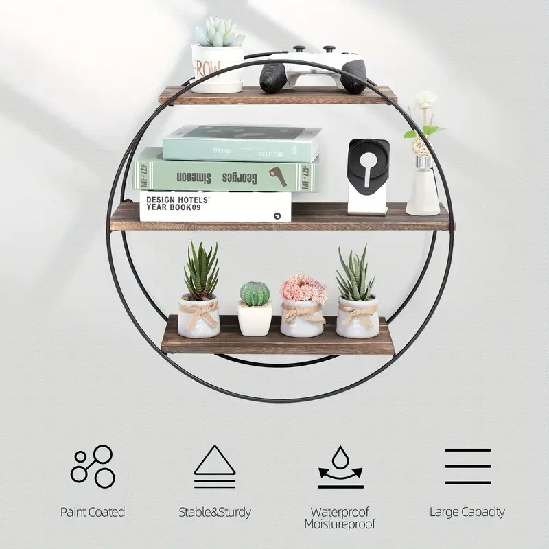 Classic Wooden 3-Tier Round Floating Shelves