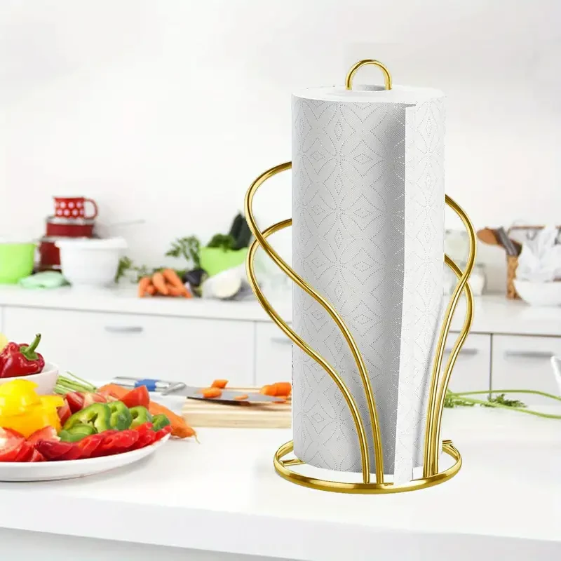 Golden Stainless Steel Countertop Tissue Holder with Weighted Base