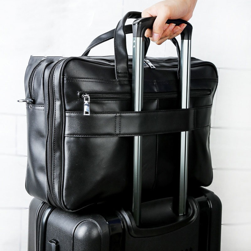 Men's Fashion Large Capacity Leather Handheld Computer Bag