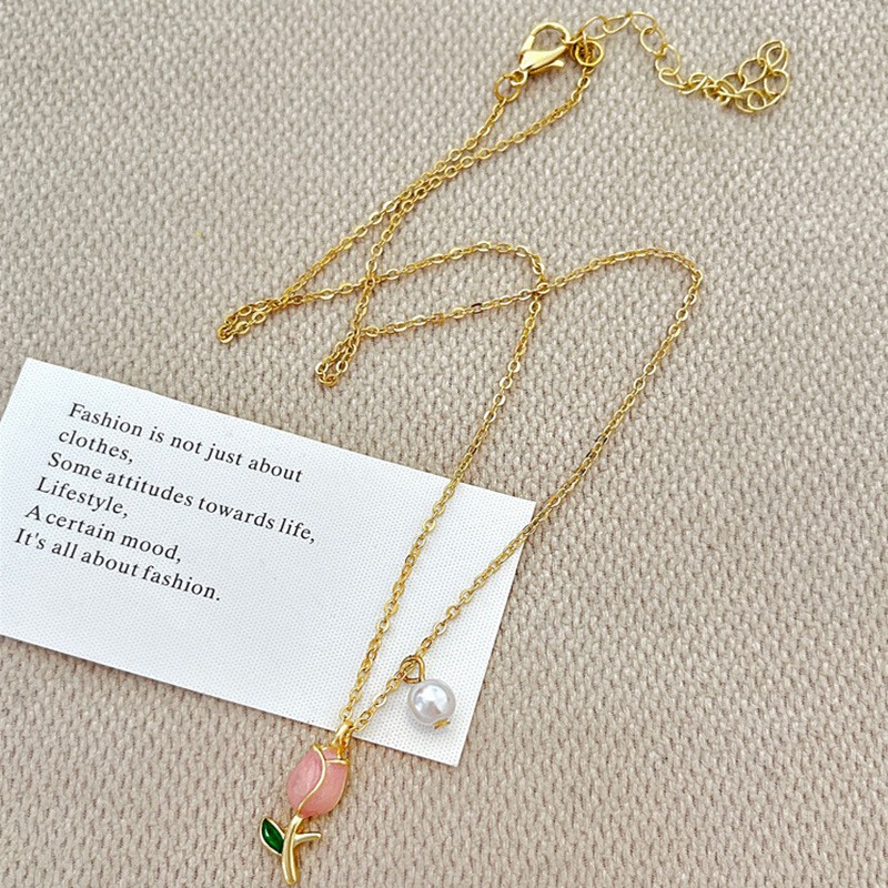 Tulip Pearl Necklace Clavicle Chain