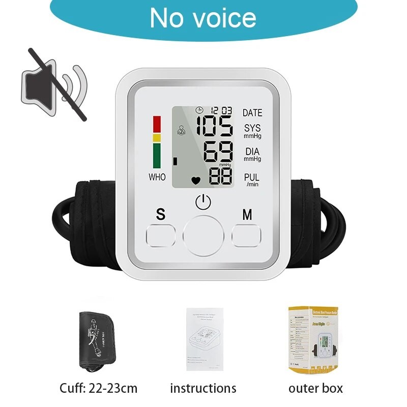 Medical Digital Arm Blood Pressure Monitor - Automatic Tensiometer & Heart Rate Pulse Meter