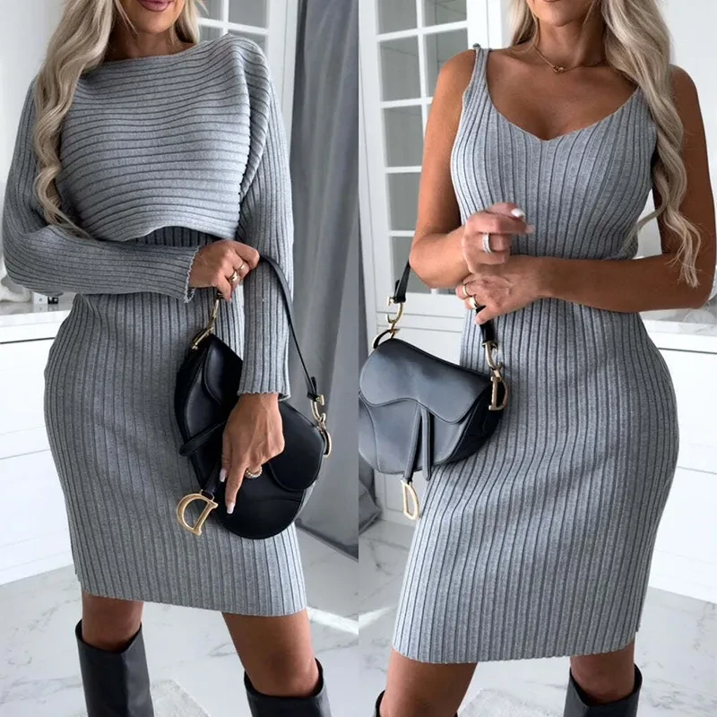 Women's 2pcs Stripe Long Sleeve Top & Skirt Set