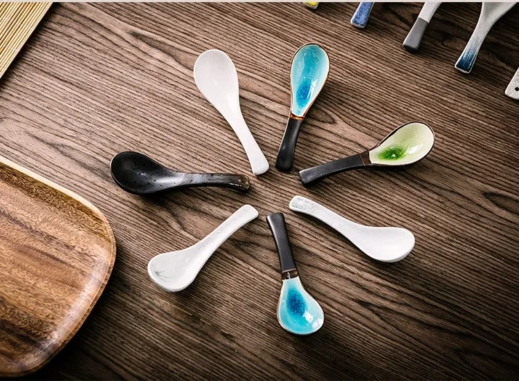 Restaurant Home Kitchen Utensils Creative Retro Ceramic Long Handle Spoon