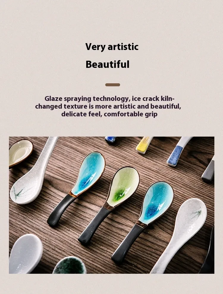 Restaurant Home Kitchen Utensils Creative Retro Ceramic Long Handle Spoon