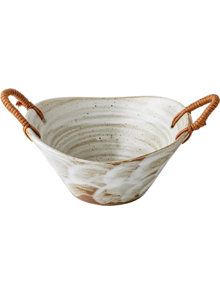 Handmade Coarse Pottery 6-inch Double-ear Bowl