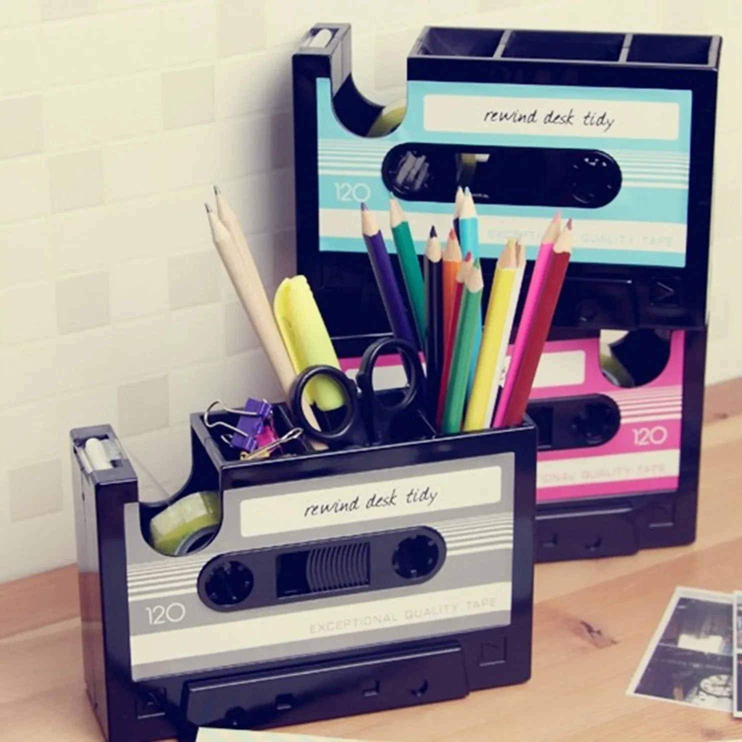 Cassette Tape Dispenser Pen Holder Vase Pencil Pot