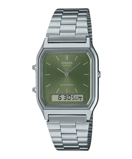 Casio Vintage Analog Digital Green Dial Dual Time Quartz AQ-230A-3AMQY Unisex Watch