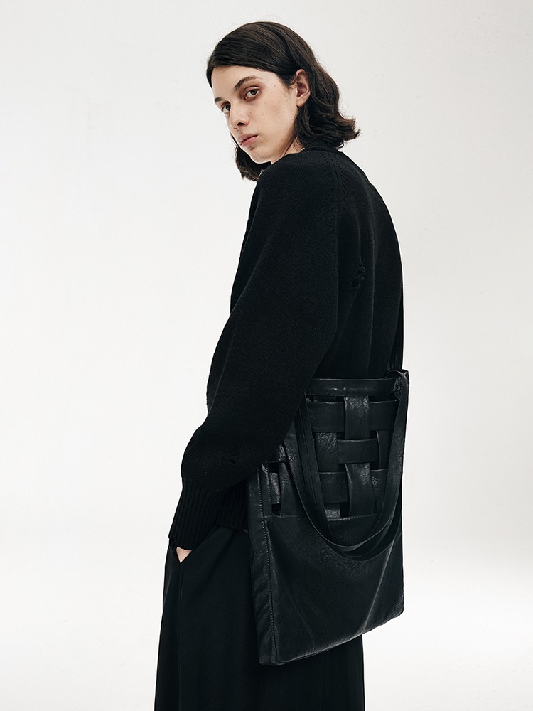 Faux Leather Woven Structure Crossbody Shoulder Bag