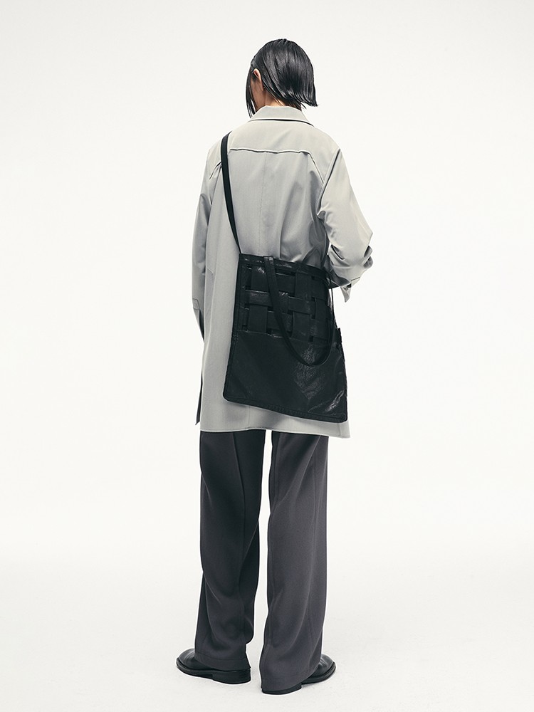 Faux Leather Woven Structure Crossbody Shoulder Bag