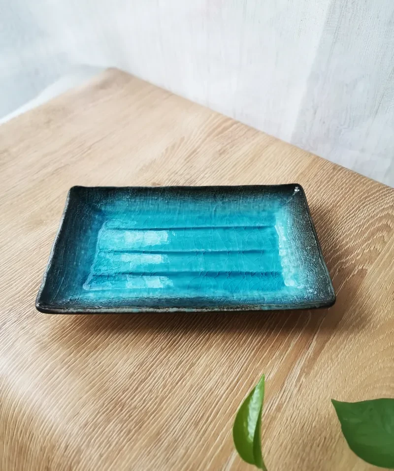 Stoneware Ice Crack Tableware Blue Plate