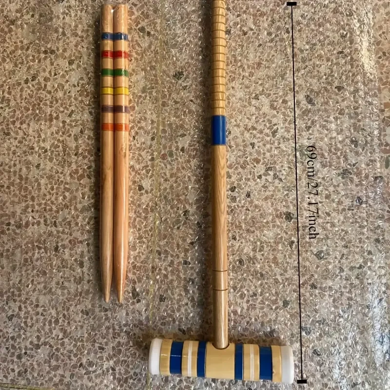 Six Player Croquet Set with Premiun Rubber Wooden Mallets 71.12cm