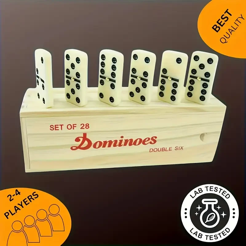 28pcs Double Six Dominoes Set with Wooden Storage Box