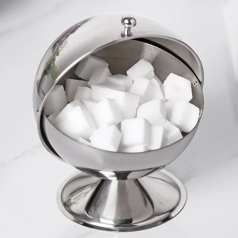 Stainless Steel Spherical Flip Sugar Bowl Storage Tank