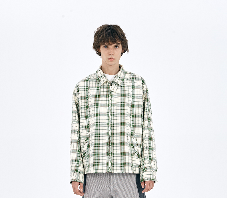 Original Design Jacket In Green Plaid Fabric