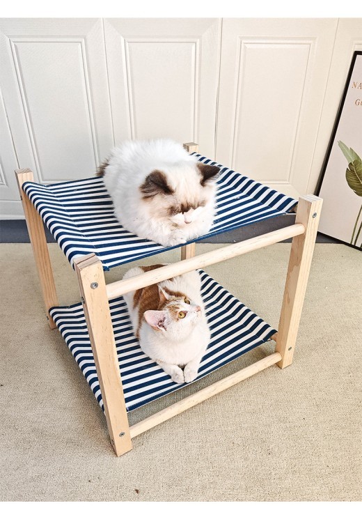Pet Camp Bed Solid Wood Double Layer Cat Hammock Upper And Lower Bunk Removable And Washable