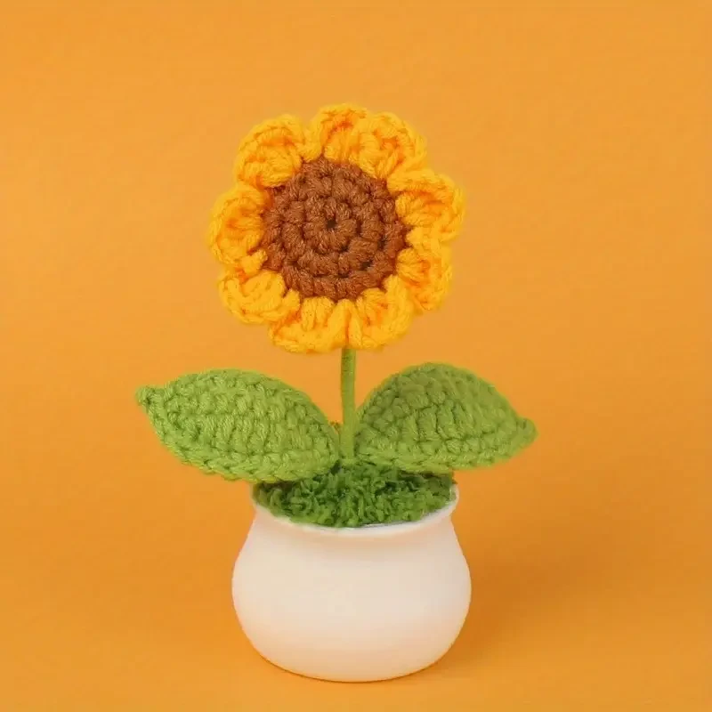 1pc Handcrafted Crochet Sunflower in Mini Pots