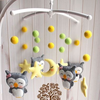 Newborn Owl Hand-Made Fabric Crib Rattle Toy