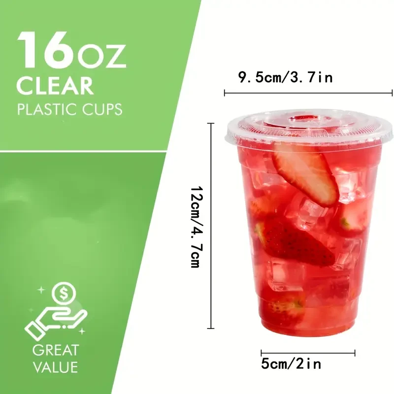 30pcs 16 oz Round Plastic Cups with Lids