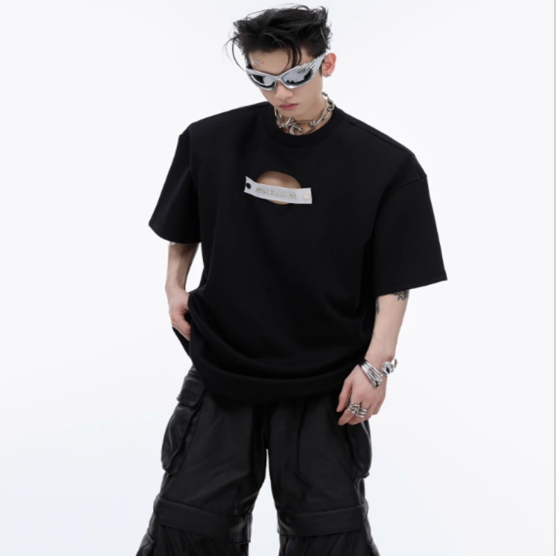 Hollow-out Detachable Short Sleeve Loose-fitting Pure Cotton T-shirt