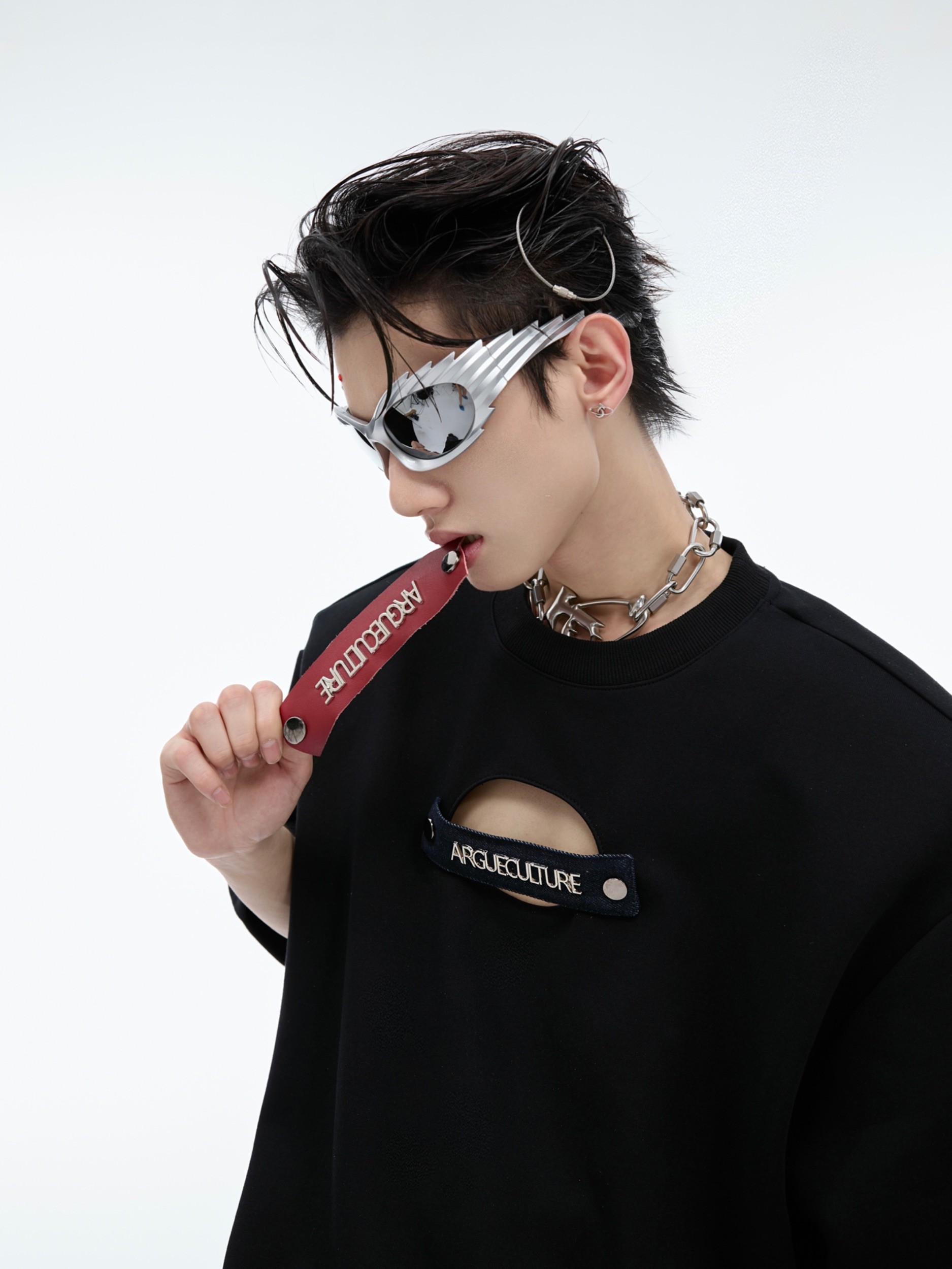 Hollow-out Detachable Short Sleeve Loose-fitting Pure Cotton T-shirt